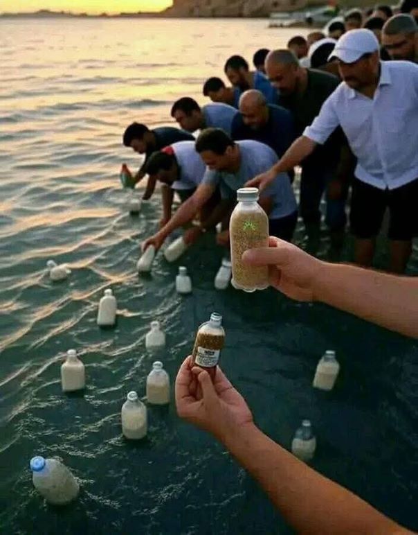 Gazze'de bebekler ölmesin diye denize bebek maması bırakıyorlar.